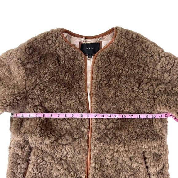 NWOT J. Crew Collarless jacket recycled sherpa brown teddy bear plush coat fuzzy - Picture 13 of 16
